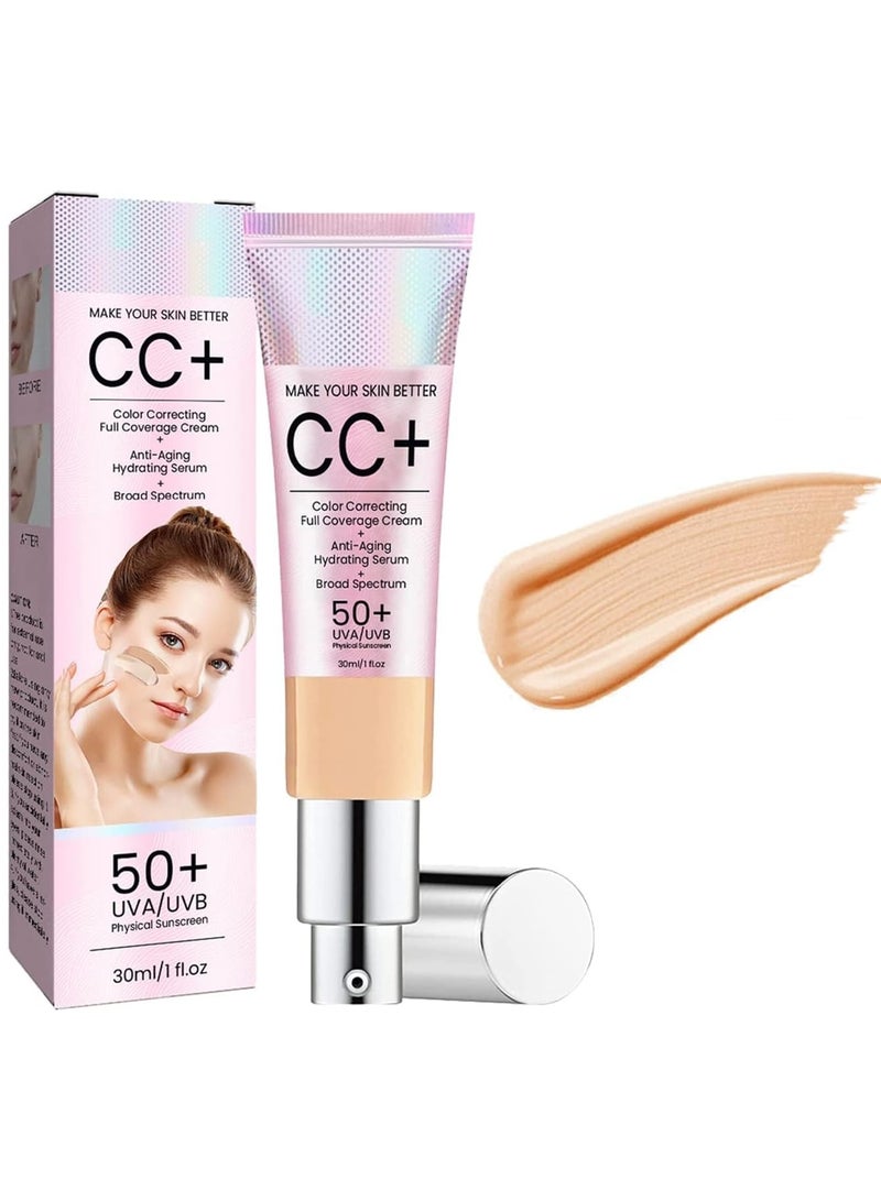 EELHOE كريم تصحيح اللون بتغطية كاملة SPF 50+، كريم أساس CC، سيروم مرطب بتغطية كاملة وخفيف الوزن، يتحكم في الزيت ويرطب، كريم تصحيح لون مقاوم للماء وطويل الأمد. - Image 3