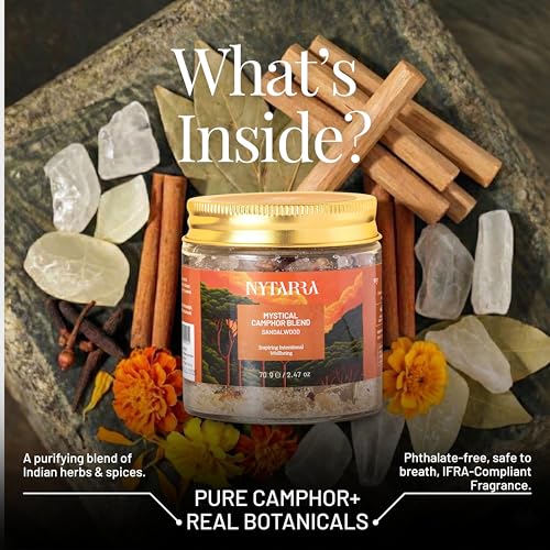 Nytarra Mystical Camphor Blend - Sandalwood 70g | Original Pure Kapooram Infused with Herbs & Spices | Diffuser-Friendly Botanical Mix | Clean Aroma | Modern Twist on Traditional Puja Rituals - Image 4