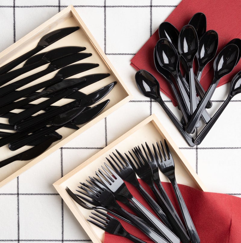 PLASTICPRO PLASTICPRO 200 Pack Heavy Weight Plastic Knives Black Disposable Knives Plastic Cutlery Set  - Image 4