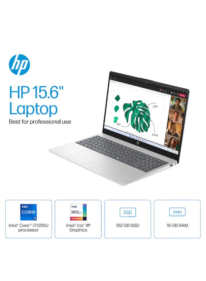 HP لابتوب بشاشة تعمل باللمس 15.6 بوصة بدقة Full HD، مع معالج Intel Core i7 الجيل 13 1355U، 16GB RAM، 512GB SSD، رسومات Intel Iris Xe، ويندوز 11 هوم - Image 2