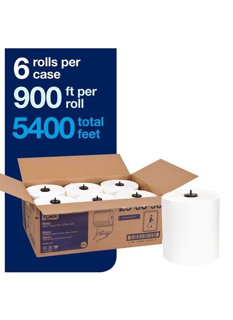 Matic Soft Hand Towel Roll, White, Advanced, H1, Long-Lasting, High Absorbency, High Capacity, 1-Ply, 6 Rolls x 900 ft, 290095