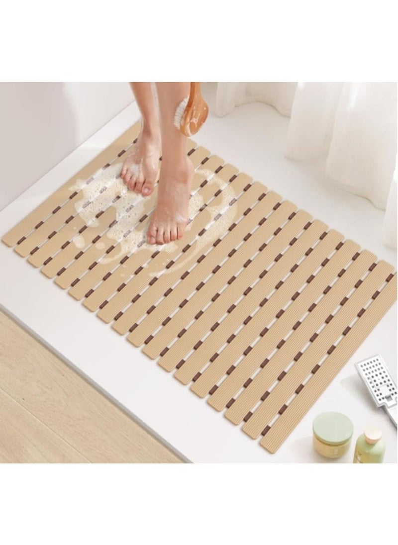دواسة بانيو سيليكون مانعة للانزلاق، مشاية حمام بفتحات تصريف للمياه - بيج - 70x40x0.5 سم - Image 1