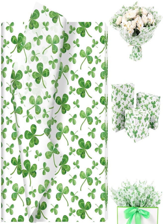 Fabllewavi 60 Sheets Shamrock Tissue Paper, Watercolor Seamless Clover Pattern Wrapping Paper for St. Patrick's Day DIY Crafts Irish Themed Party Gift Wrap Supplies, 13.8 x 19.7 Inch - Image 1