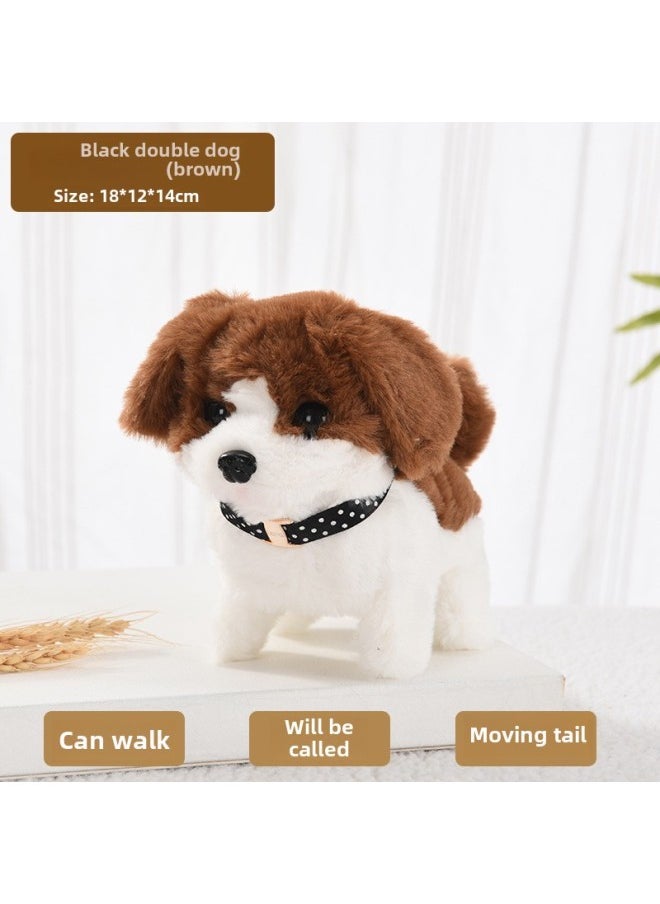 Toy Dog Children Plush Electric Toy Walking Dog Electric Dog Stall Electronic Puppy Pet-Color:Black-backed Dog 【brown】  - Image 1
