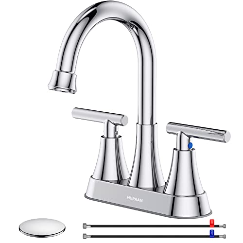 Hurran Bathroom Faucets for Sink 3 Hole, Hurran 4 inch Chrome Bathroom Sink Faucet with Pop-up Drain and Supply Hoses, Stainless Steel Lead-Free 2-Handle Centerset Utility Faucet for Sink Vanity RV - Image 1