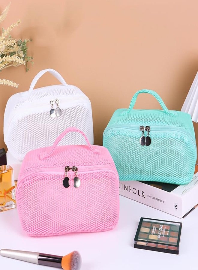 JRM Women’s Large Capacity Cosmetic Travel Mesh Bag - Makeup Organizer with Wide Opening, Dividers with Handle (See Through Cross Open, Green) - Image 3