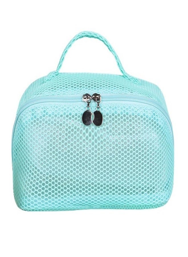 JRM Women’s Large Capacity Cosmetic Travel Mesh Bag - Makeup Organizer with Wide Opening, Dividers with Handle (See Through Cross Open, Green) - Image 1