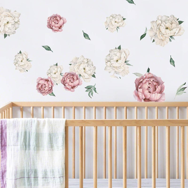 DesignStickers Peony Watercolor Wall Decals (Vintage Pink Watercolor) - Peony Decor Flowers Wall Decals - Botanical Bedroom Wall Decals for Girls Room - Soft Floral Peonies Wall Stickers Bedroom with Test Sample - Image 3