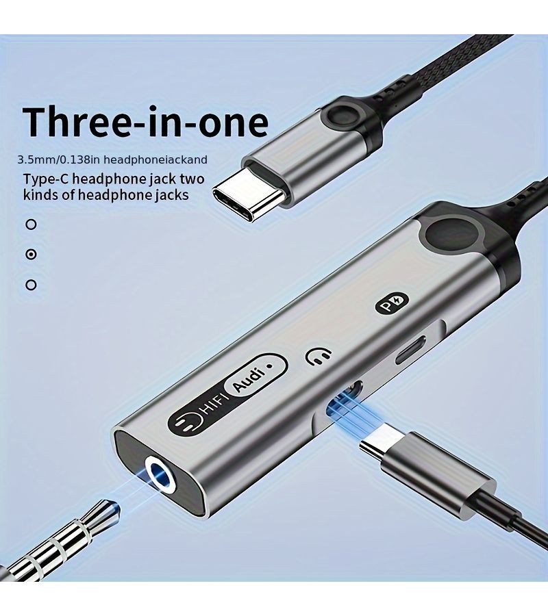 أورانج 3 في 1 محول USB C بقوة 60 واط للشحن السريع مع مقبس سماعة 3.5 مم متوافق مع آيفون 16 و15 وجالكسي إس24 وإس23 - Image 4