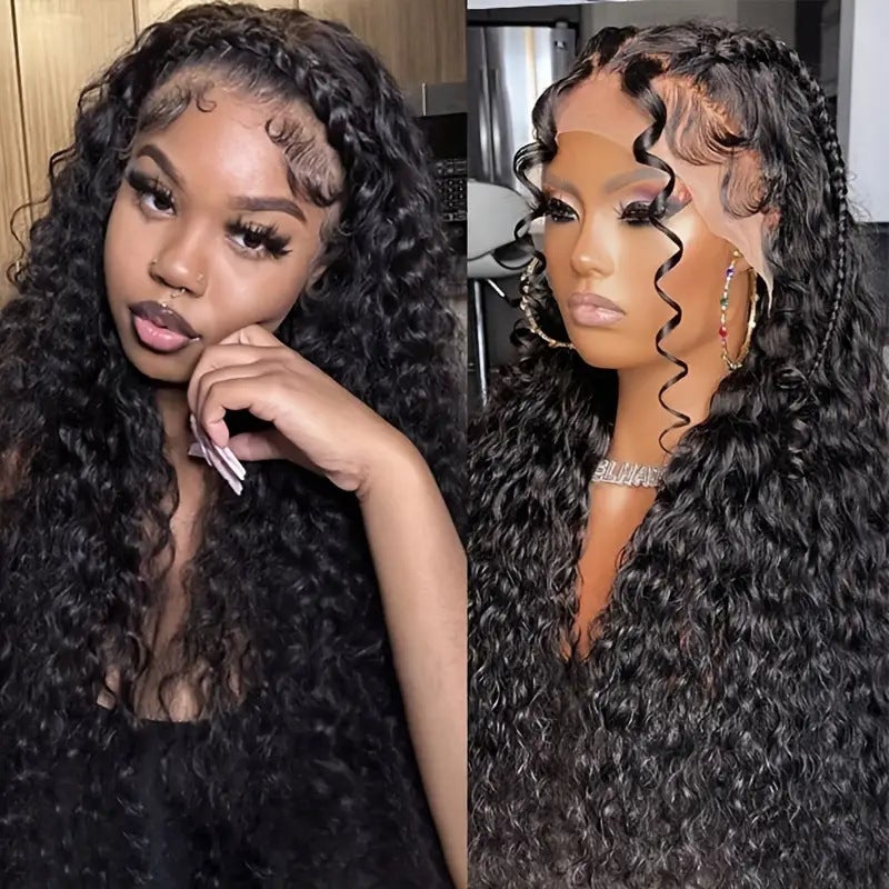 Front Lace Wig Front Wig Womens Mid-length small curly long curly hair fluffy natural full head cover in stock Black - Image 1