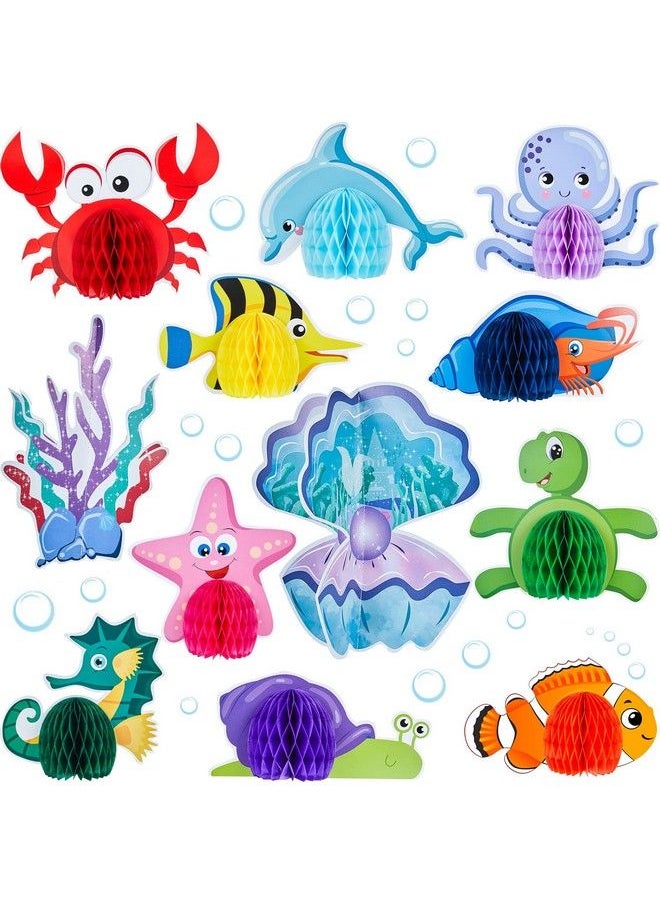 WILLBOND 12 Pieces Ocean Sea Animal Honeycomb Centerpiece Under The Sea Table Decorations Ocean Themed Marine Creature Decoration Fish Mermaid Table Honeycomb For Beach Themed Birthday Party Baby Shower  - Image 1