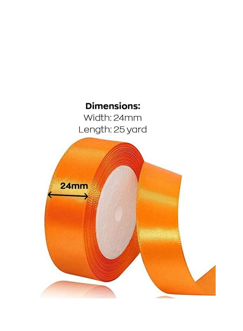 MARKQ شريط ساتان برتقالي، شريط بوليستر من القماش مقاس 24 مم × 25 ياردة لتغليف الهدايا، هدايا الحفلات، زينة الزفاف، صناعة القوس، الباقات، مشاريع الخياطة واللوازم الحرفية - Image 2