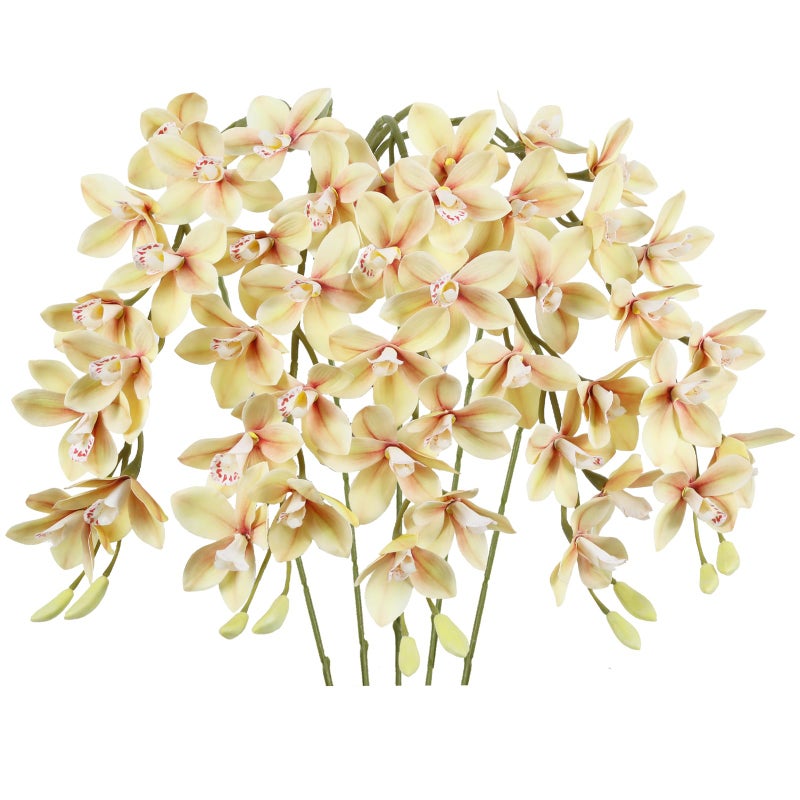 IPOPU 5 Pcs Real Touch Faux Orchid Champagne Orchid Artificial Flowers with Long Stem for Wedding Party Centerpiece Bridal Bouquet DIY Home Living Room Decoration - Image 1