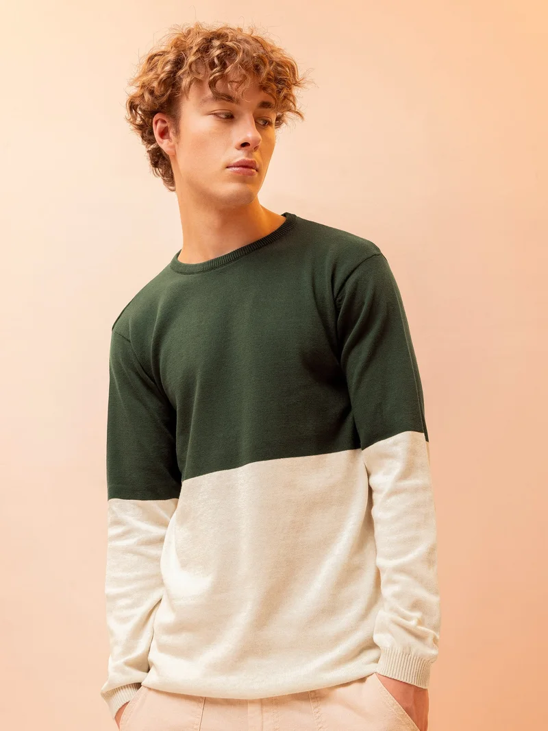 Beyoung Color Block Flat Knit Sweater for Men