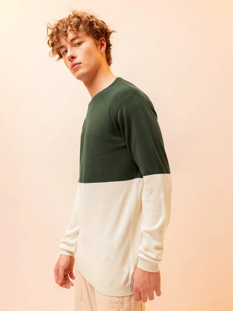 Beyoung Color Block Flat Knit Sweater for Men