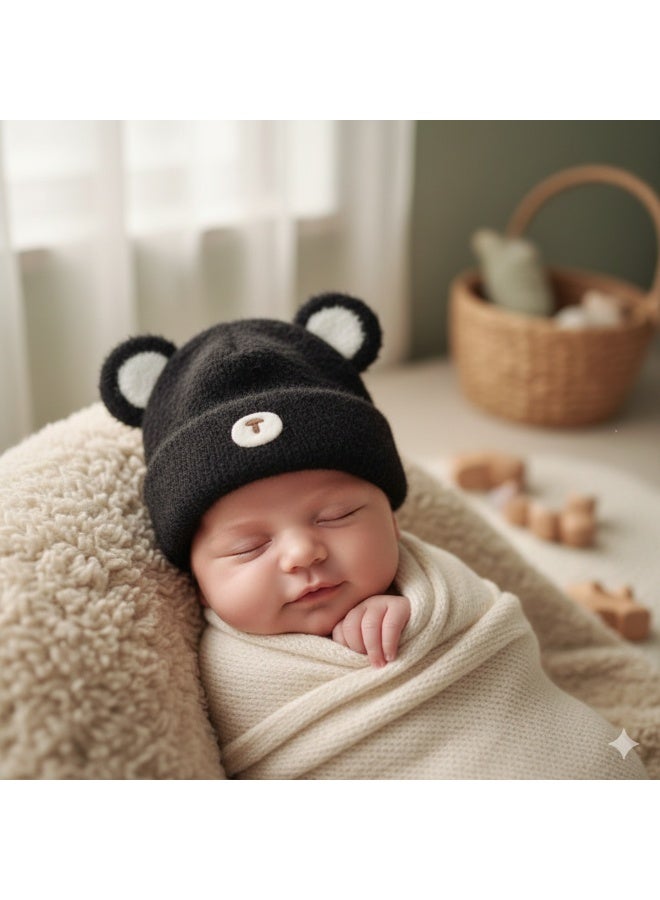 zoba Super soft fleece baby ice cap in a teddy bear design - Winter ear warmer - Flexible fit - Multicolor - Black - Image 4