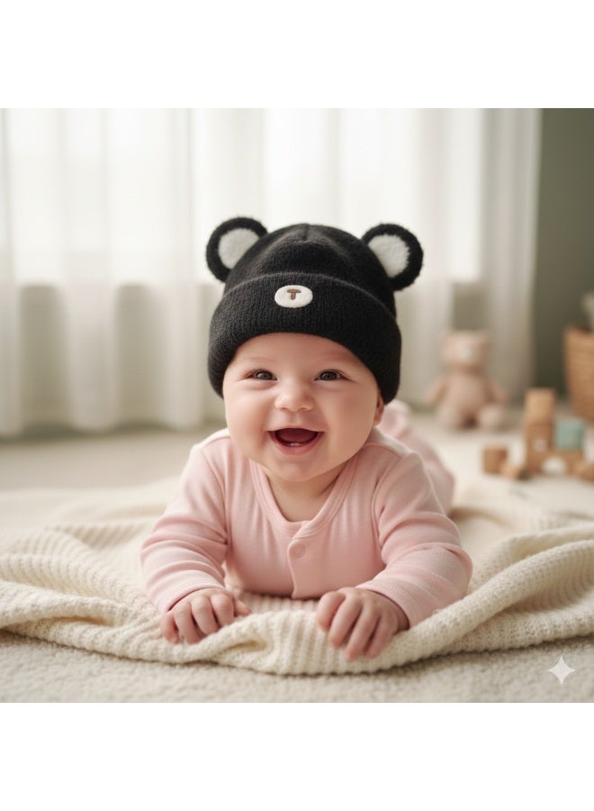 zoba Super soft fleece baby ice cap in a teddy bear design - Winter ear warmer - Flexible fit - Multicolor - Black - Image 5