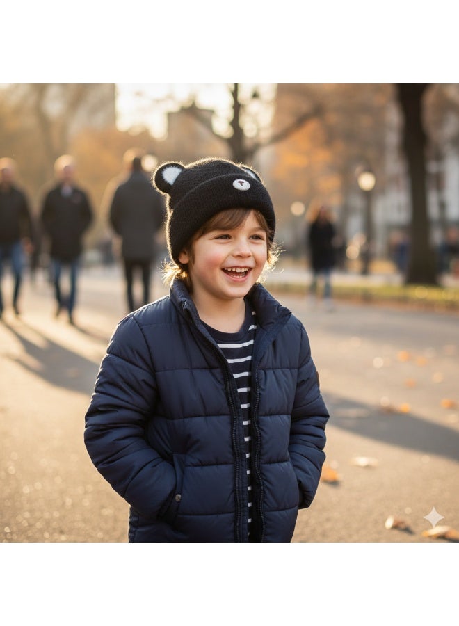 zoba Super soft fleece baby ice cap in a teddy bear design - Winter ear warmer - Flexible fit - Multicolor - Black - Image 3