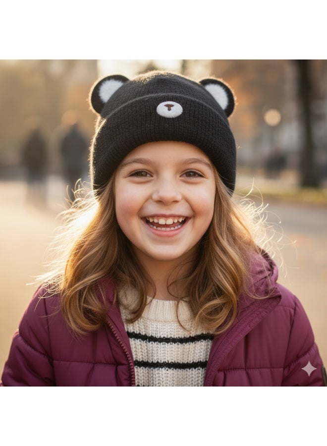 zoba Super soft fleece baby ice cap in a teddy bear design - Winter ear warmer - Flexible fit - Multicolor - Black - Image 1