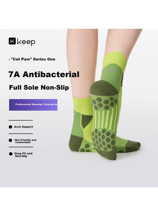 Keep7a Antibacterial Non-slip Sports Socks Cat Paw Zoned Cushioning Running Training Mid-calf Socks Manchurian Purple Women's Size - Image 1