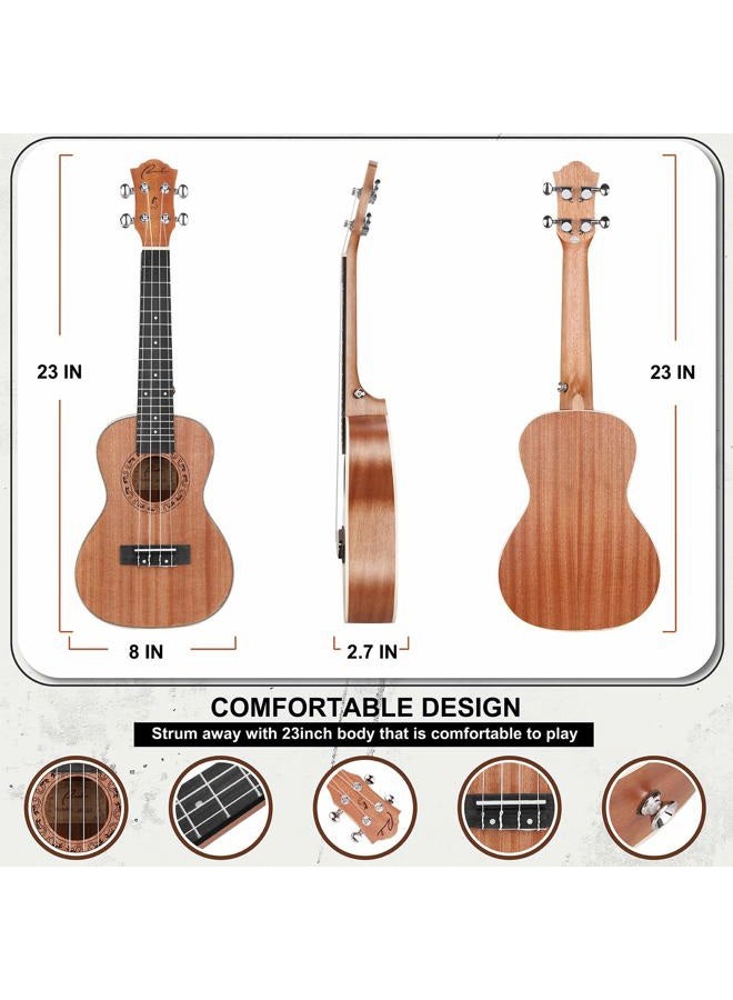 Ranch Concert Ukulele - Ukelele 23" Beginner Professional Kit with 12 Online Lessons, Gig Bag, Tuner, Strap, Aquila Strings Set - Image 4