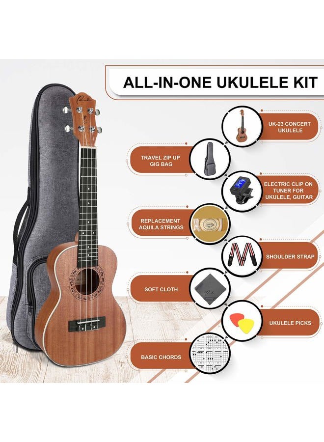 Ranch Concert Ukulele - Ukelele 23" Beginner Professional Kit with 12 Online Lessons, Gig Bag, Tuner, Strap, Aquila Strings Set - Image 3
