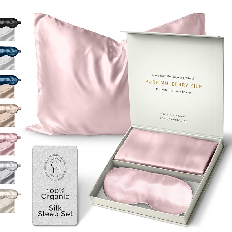 Colorado Home Co Colorado Home Co Silk Pillowcase for Hair and Skin  Pink Quartz Queen Size 100 Silk Pillow Covers  20x30  Pillow Case for Acne with Eye Mask for Sleeping