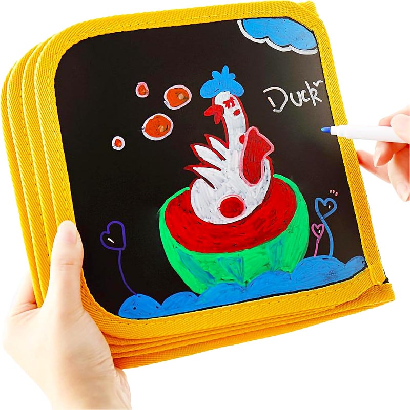 VGRASSP 6 Pages Erasable Slate Book for Kids with 12 Washable Markers and Wet Wipes - Reusable Doodle and Scribble Pad for Boys and Girls - Color As Per Stock - Image 4