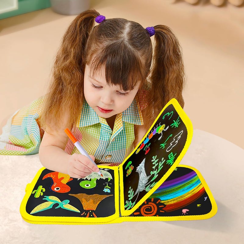 VGRASSP 6 Pages Erasable Slate Book for Kids with 12 Washable Markers and Wet Wipes - Reusable Doodle and Scribble Pad for Boys and Girls - Color As Per Stock - Image 2