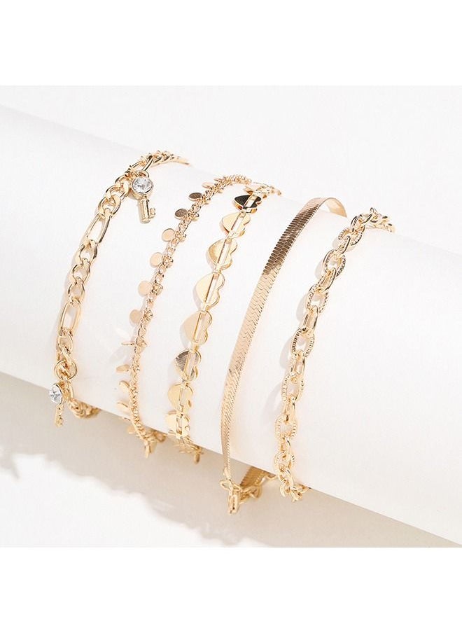 Generic - 5 Pieces Loving Heart Pattern Cutout Design Chain Anklet - Image 1