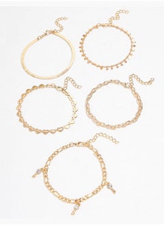 5 Pieces Loving Heart Pattern Cutout Design Chain Anklet