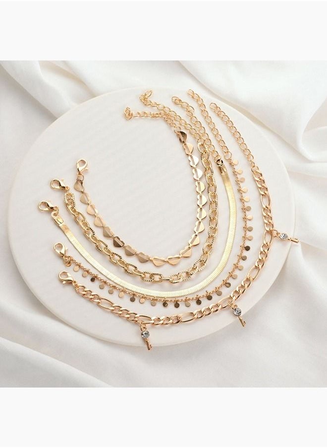 Generic - 5 Pieces Loving Heart Pattern Cutout Design Chain Anklet - Image 1