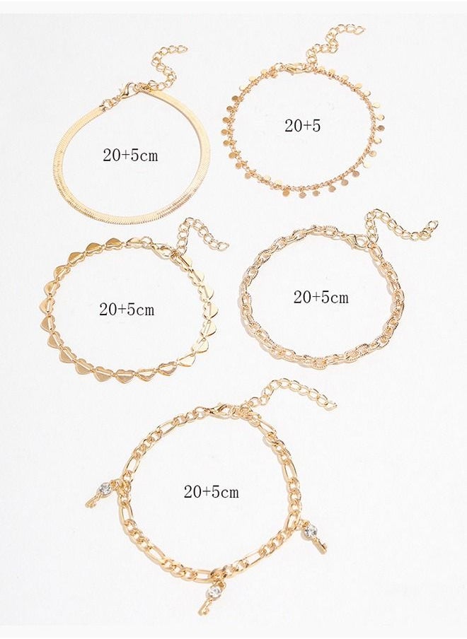 Generic - 5 Pieces Loving Heart Pattern Cutout Design Chain Anklet - Image 1