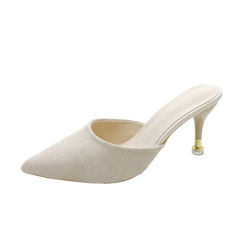 Fashion Versatile Closed-Toe Mules For Women With Thin Heels, 2025 Spring/ Trendy Internet Celebrity Style Chanel-Inspired High Heels - Image 1
