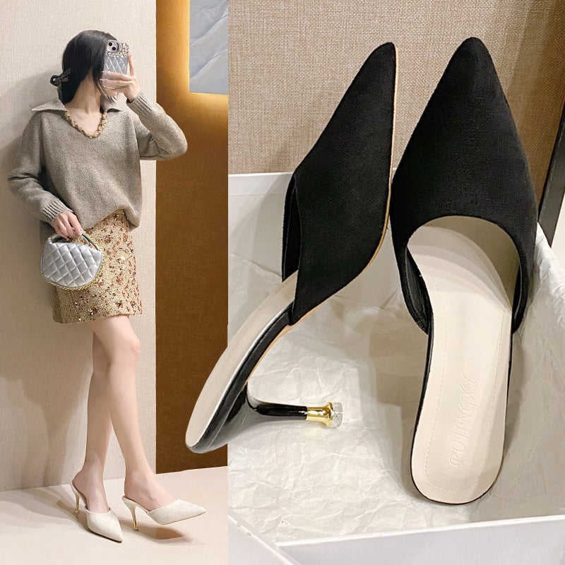 Fashion Versatile Closed-Toe Mules For Women With Thin Heels, 2025 Spring/ Trendy Internet Celebrity Style Chanel-Inspired High Heels - Image 4