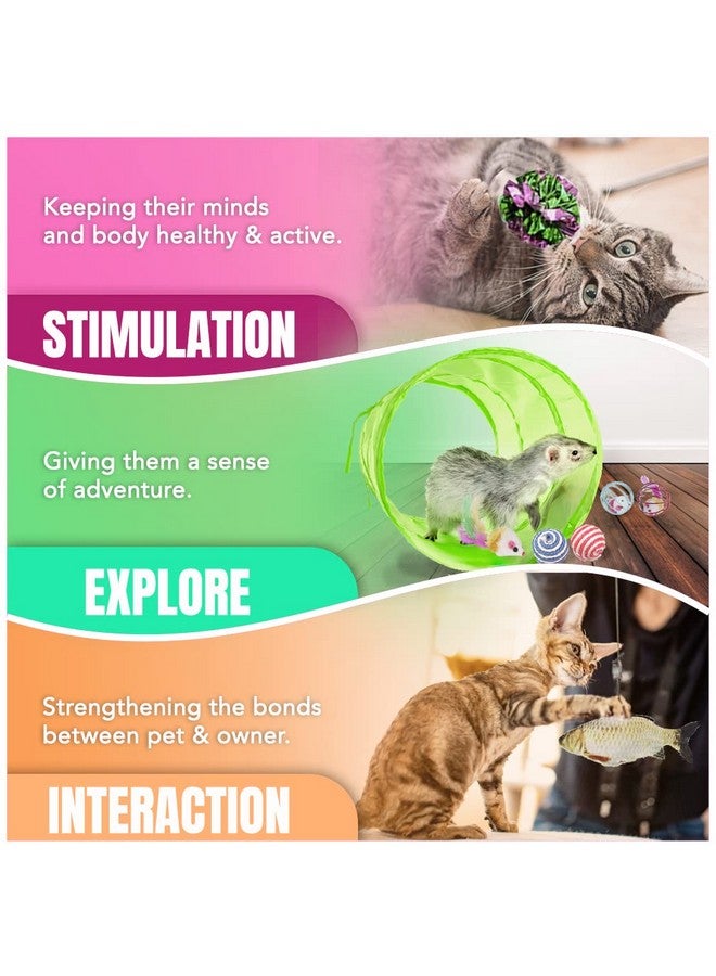 SunGrow Ferret Tunnel And Assorted Toys Variety Pack, Interactive Kitten & Ferret Toys & Accessories, For Indoors, Teaser Wand, Crinkle Balls, Bell Set, Etc., 30 Pcs Per Pack - Image 3