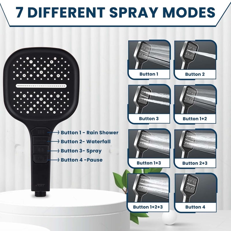 PJET Hand Shower For Bathroom Multifunctional 7 Mode Bathroom Shower Silicon Bathroom Hand Shower Easy Mode Switching Durable Longlasting Handheld Shower SetBlack - Image 3