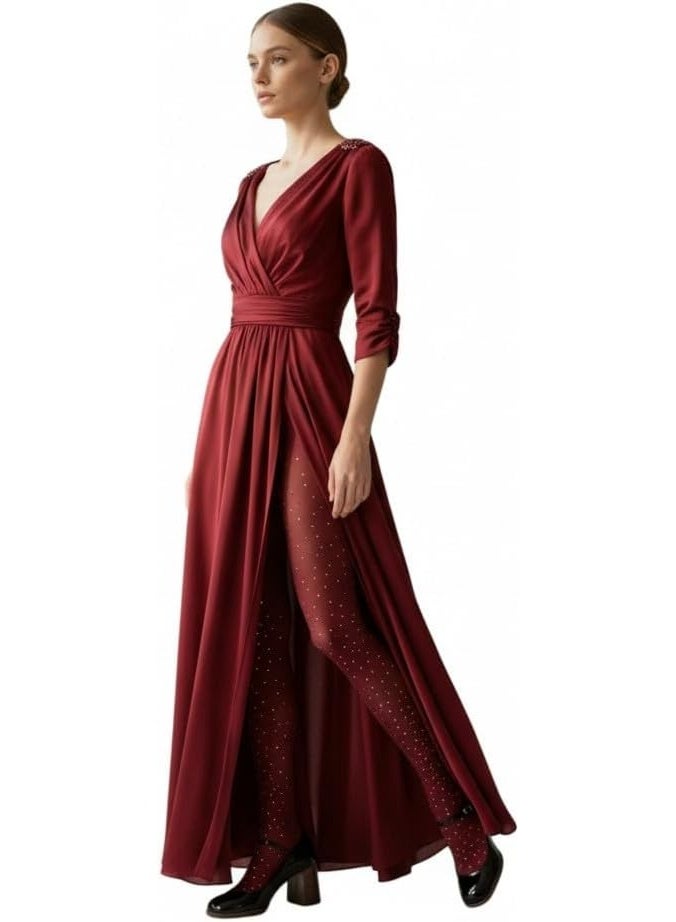 Opac Maroon Burgundy Embroidered Rhinestone  90 Danier 70% Polyamide 30% Lycra