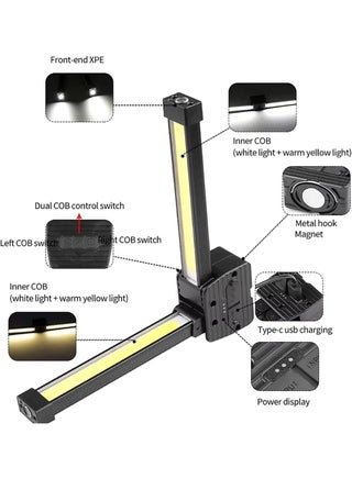 Magnetic Gym Lamp for Posing, Portable Posing Lamp, LED Flashlight with Hanging Hook, 7th Gear Dimming, Work Light with 180 Degree Folding, USB Rechargeable Worklight - view 2