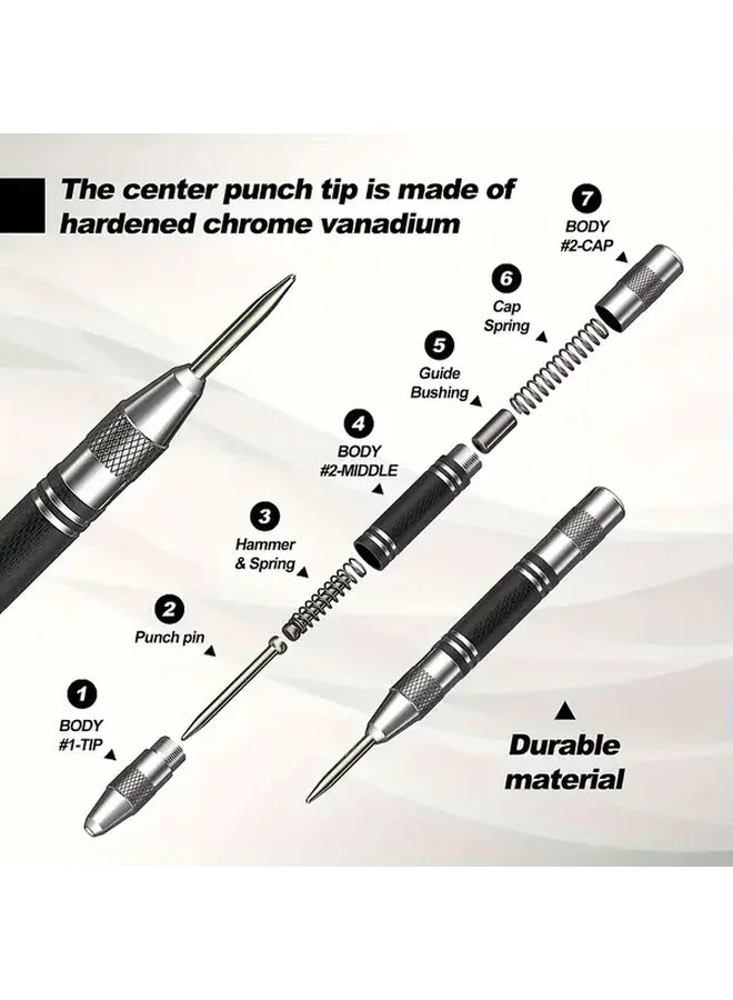 Heavy Duty Automatic Center Punch Tool With Non Slip Grip Chrome Steel Includes Three Punch Bits - Image 5