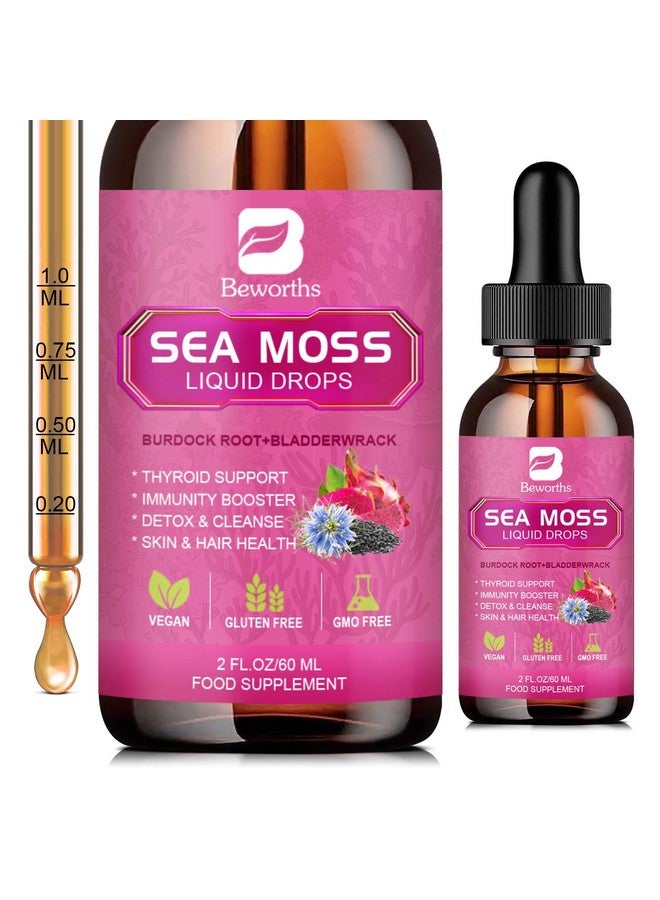 B BEWORTHS Sea Moss Liquid Drops - Organic Black Seed Oil Irish Sea Moss Gel with Burdock Root, Bladderwrack, Elderberry, Vitamin C, D3, 6X Stronger Seamoss Gel for Digestive, Hair Health - Vegan - Image 1
