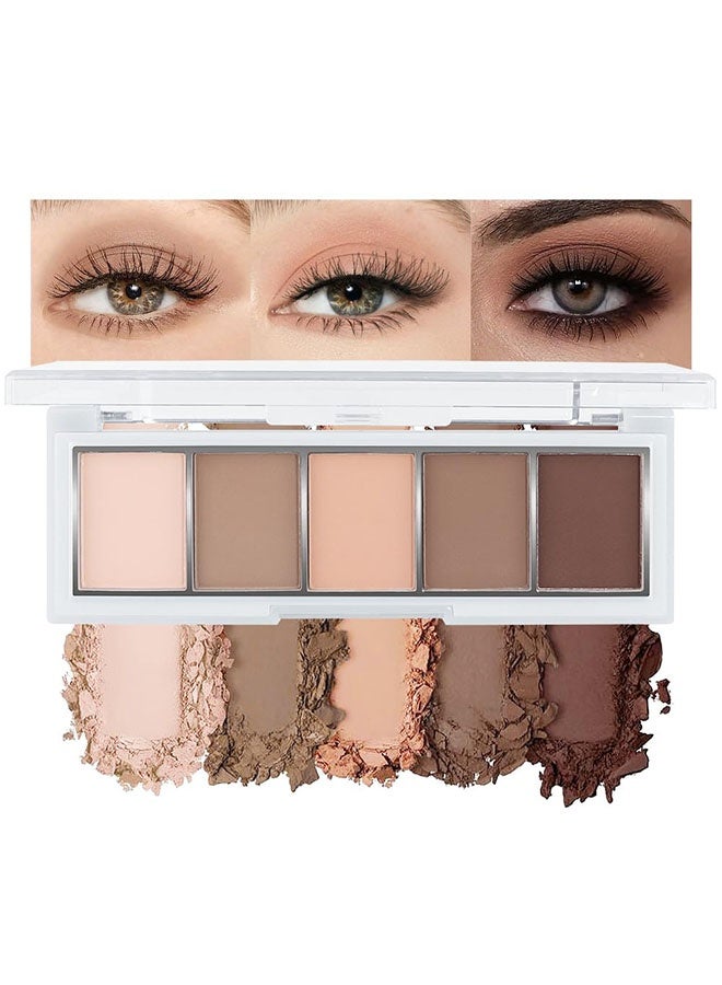 MYHO Neutral Nude Brown Eyeshadow Palette, 5 Cool Neutral Matte Shades – Off White, Beige, Light to Dark Brown – Velvety Finish, Long-Lasting, Natural Everyday Eye Makeup for Brown Eyes, 01# - Image 1
