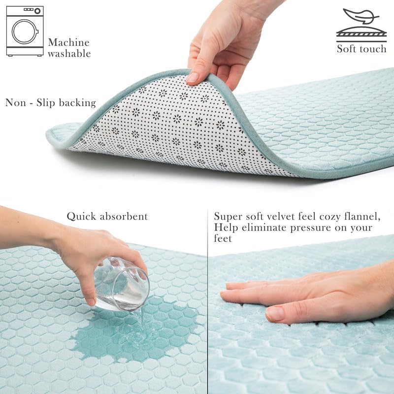 Moss & Stone Light Blue Fabric Shower Curtain for Bathroom with 12 Hooks, Shower Curtain Set with Shower Rug Light Blue and White Bathroom Sets, Waterproof & Machine Washable - Image 3