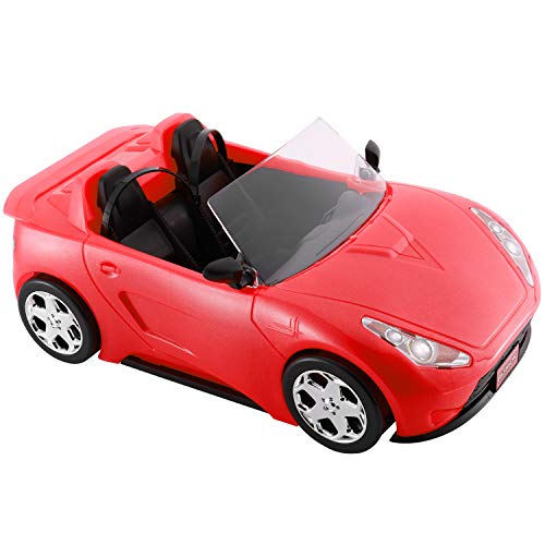 KeepRunning Convertible Car for Dolls Glittering Deep Red Convertible Doll Vehicle with Working Seat Belts Ideal Gift Increase Childrens Fun - Image 1