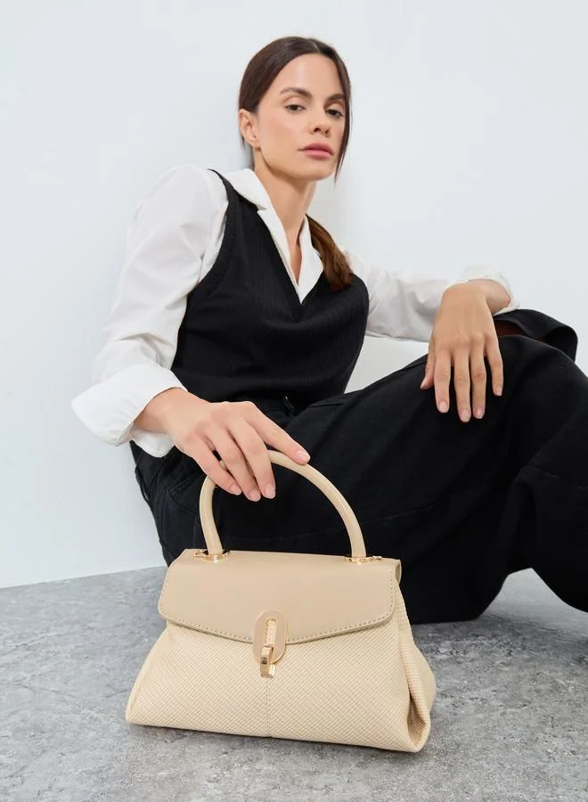 Styli Beige Textured Satchel Bag