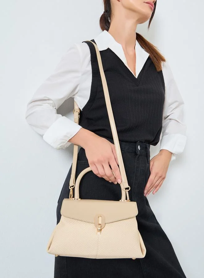 Styli  Beige Textured Satchel Bag for Women | Best Price UAE