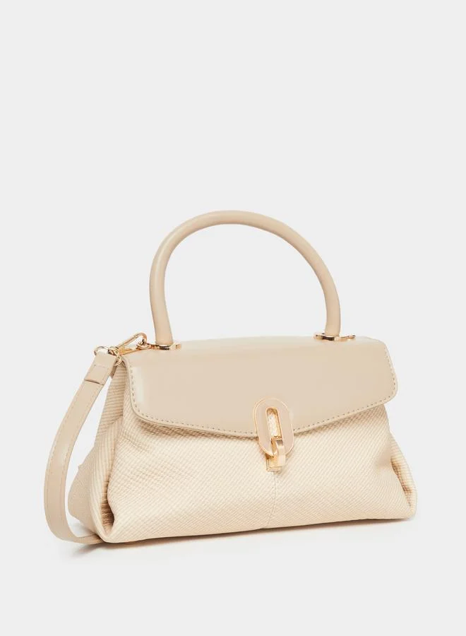 Styli Beige Textured Satchel Bag