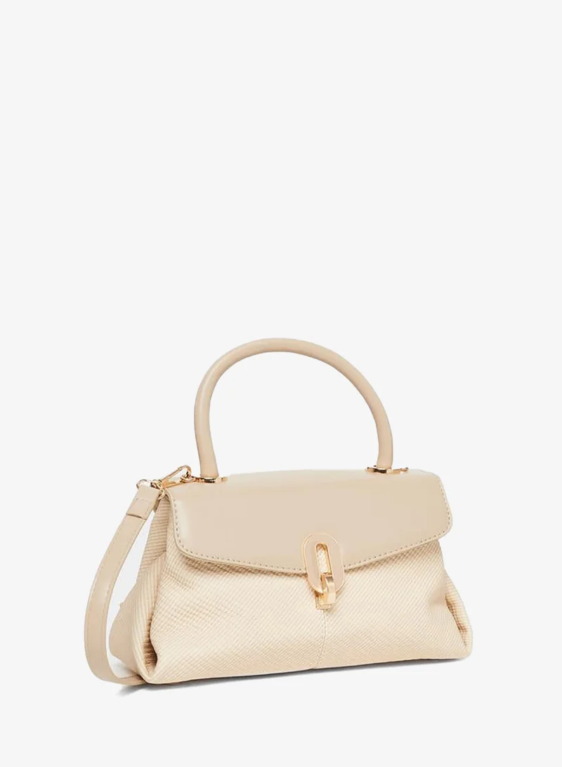 Styli Beige Textured Satchel Bag