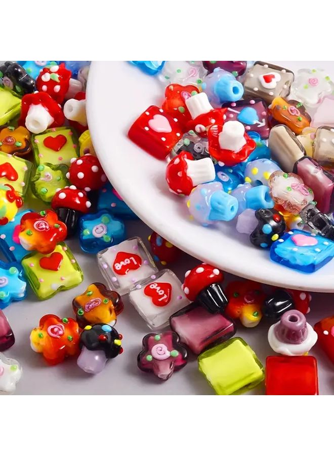 20 قطعة من خرز الزجاج المرسوم يدويًا بشكل فطر وزهرة لمجموعة صنع المجوهرات DIY - Image 1