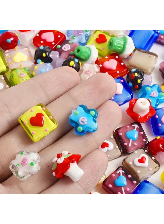 20 قطعة من خرز الزجاج المرسوم يدويًا بشكل فطر وزهرة لمجموعة صنع المجوهرات DIY - Image 3